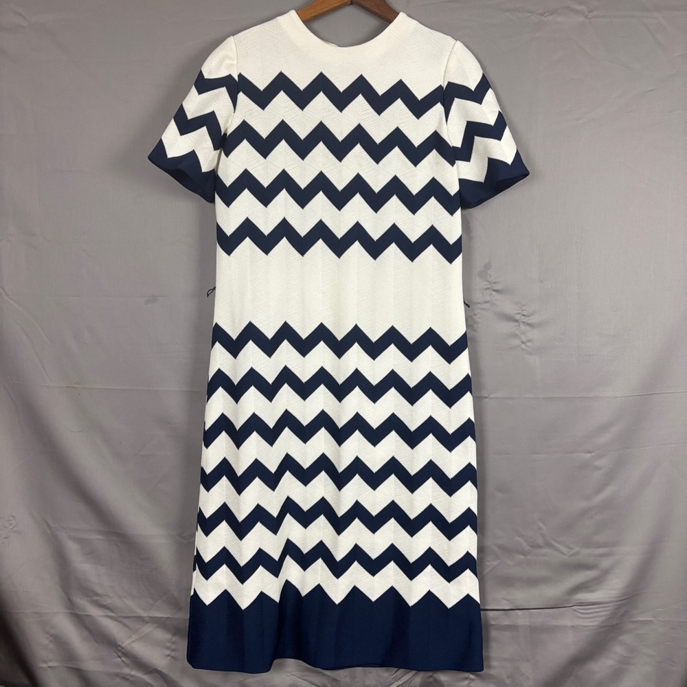 Vintage Fredrick’s Dress Navy And White Chevron Short Sleeve Women’s Medium 6/8